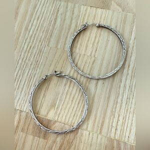Silver Textured Hoop Earrings - Women's Fashion